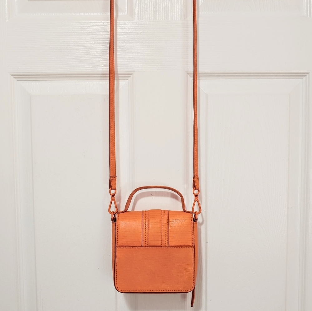 Animale Brazil Lizard Leather Mini Satchel Crossbody Shoulder Bag Bright Orange - Picture 6 of 16